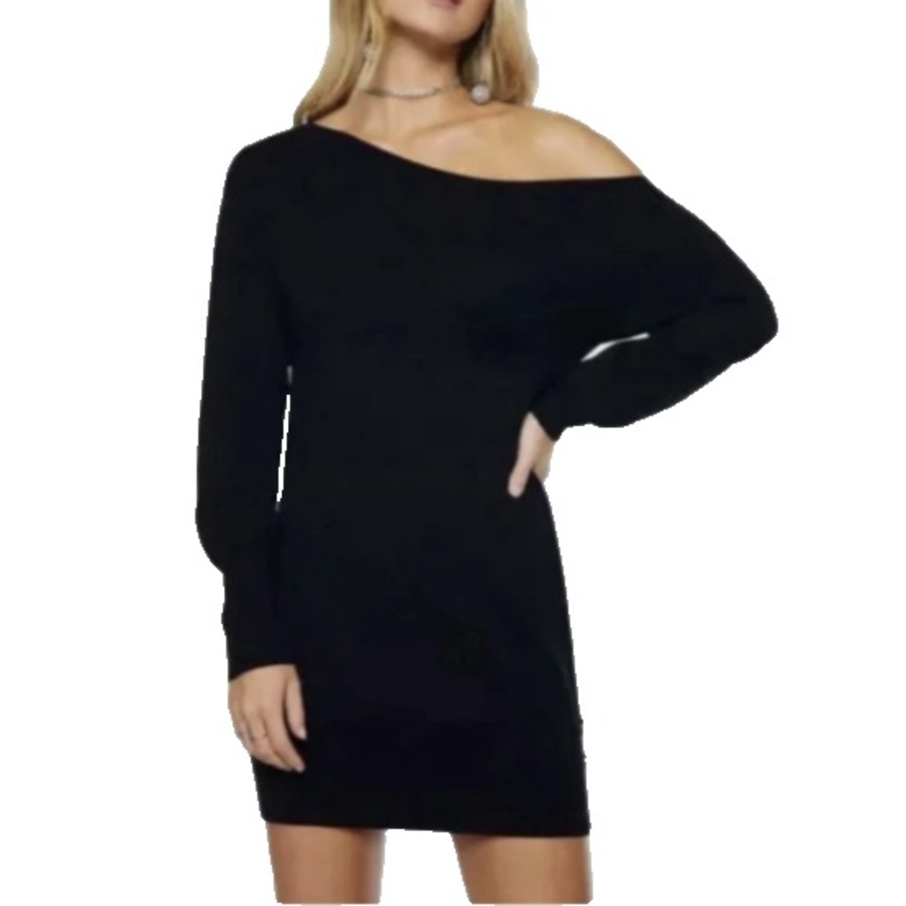 Ramy‎ Brook Kourtney Sweater Dress Size M Black Off The Shoulder Mini Holiday